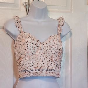 Kendell + Kylie NWT Chiffon Floral Flutter Straps Crop Top Medium Boho